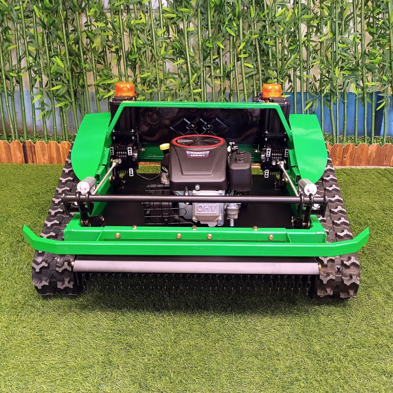 radio controlled wheeled mowing robot made by Vigorun Tech, wireless radio control track lawn mower