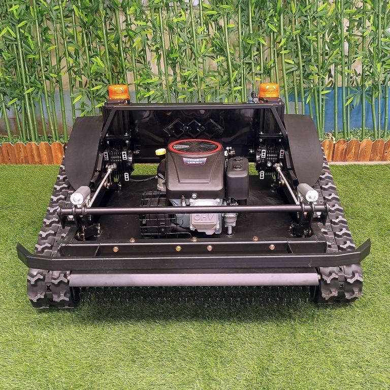 remotely controlled tracked brush cutter made by Vigorun Tech, Vigorun cordless rubber track weed reaper for sale